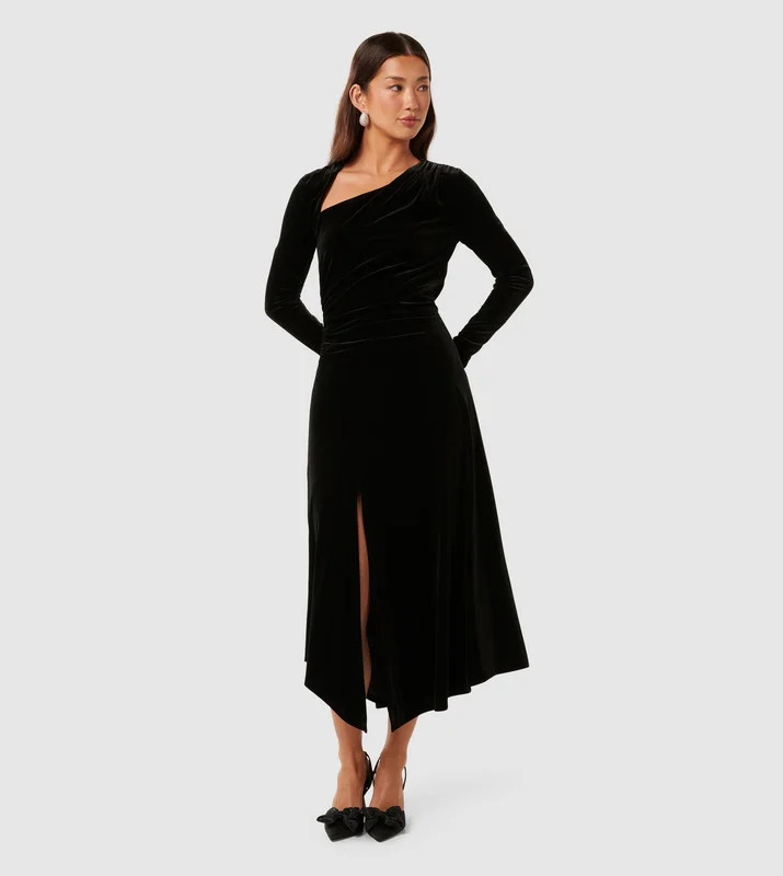 forever new SAWYER Asym Velvet Drape Midi Dress